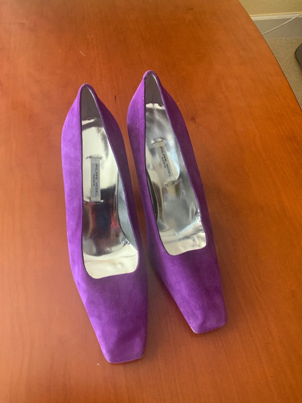 Vintage 90's Philippe Model Purple Suede Sqaure toe pumps